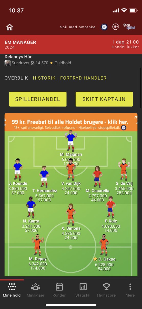 Sundroos's tweet photo. @guldnaalen_pod Kære mægtige Guldnål

1.000.000 efter førstepladsen i miniligaen og med 6 hold foran mig, som alle går ind på Spanien/Holland, hvad tænker I så om følgende overvejelser.

Eller burde man så satse helt stort og også skifte Cucurella og Ruiz til franskmænd? https://t.co/rdk0JFMRTZ