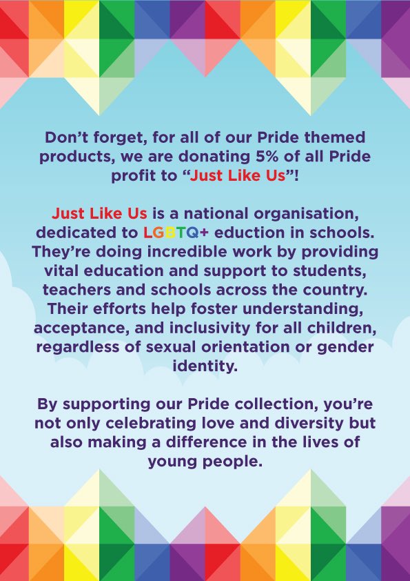 Pride orders are still coming through thick and fast and 5% of all Pride profit is going straight to @justlikeusuk , head on over to our brand new website to explore our Pride range!!
❤️🧡💛💚💙💜🏳️‍🌈🏳️‍⚧️

#pride #prideuk #confectionery #promotions #lgbt #lgbtq🌈