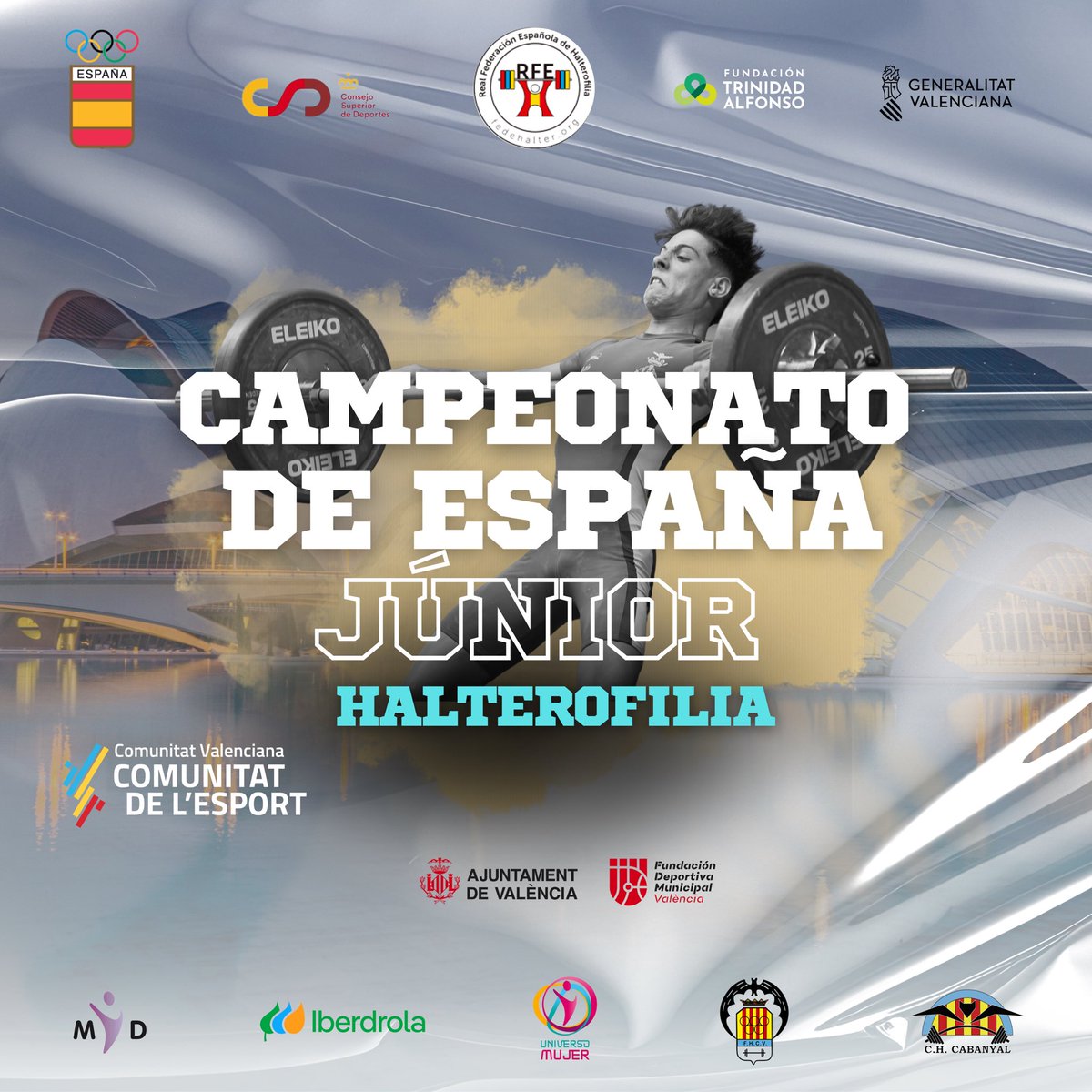 🅡🅕🅔🅗 (@fedehalter) on Twitter photo 🏆Campeonato de España Júnior🇪🇸
Este sábado, se celebra en Valencia, el Campeonato de España Júnior, en el que participarán 142 deportistas de las distintas federaciones territoriales.
.
¡Os esperamos! 🏋️♂️
<a href="/COE_es/">Comité Olímpico Español</a>
<a href="/deportegob/">CSD</a>
<a href="/comunitatesport/">Comunitat de l'Esport</a>
<a href="/AjuntamentVLC/">Ajuntament València</a>
<a href="/iberdrola/">Iberdrola</a> 🏆Campeonato de España Júnior🇪🇸
Este sábado, se celebra en Valencia, el Campeonato de España Júnior, en el que participarán 142 deportistas de las distintas federaciones territoriales.
.
¡Os esperamos! 🏋️♂️
<a href="/COE_es/">Comité Olímpico Español</a>
<a href="/deportegob/">CSD</a>
<a href="/comunitatesport/">Comunitat de l'Esport</a>
<a href="/AjuntamentVLC/">Ajuntament València</a>
<a href="/iberdrola/">Iberdrola</a>