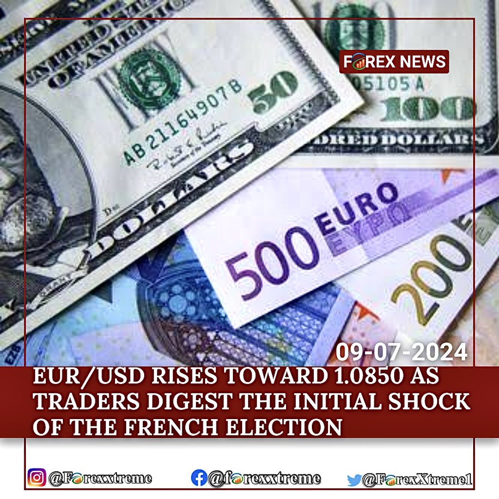 ForexXtreme1's tweet photo. EUR/USD RISES TOWARD 1.0850 AS TRADERS DIGEST THE INITIAL SHOCK OF THE FRENCH ELECTION
https://t.co/djjEfEPiyG
#forex #euro #usd #eurousd #forexupdates #euroupdates #euronews https://t.co/apyPKF40Ja