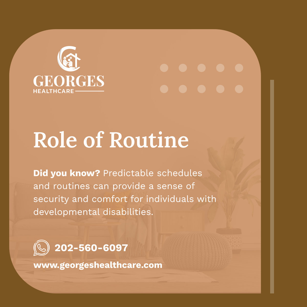 GeorgesHealthC's tweet image. Are you feeling out of sorts? Routines can be a lifesaver! They create a sense of calm and predictability for people with developmental disabilities.
#RoutinePower #WashingtonDC #DevelopmentalDisabilityCare