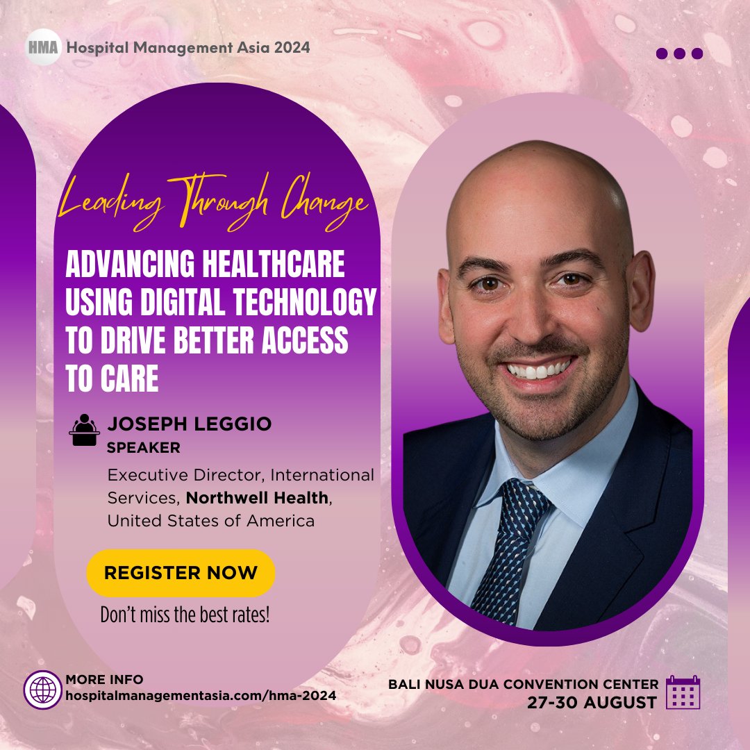 HMAsia's tweet image. 🌟Speaker Announcement! Joseph Leggio, Executive Director, International Service of Northwell Health joins #HMA2024 Join him as he shares on "Advancing healthcare using digital technology to drive better access to care". Register now:bit.ly/HMA24-register…🌏#LeadingThroughChange