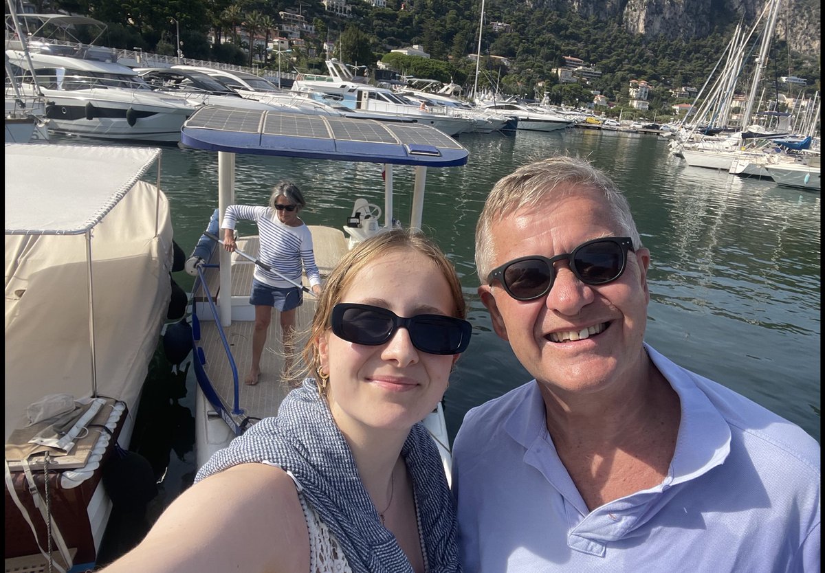 ErikSolheim's tweet photo. Wonderful sightseeing in boat 100% powered by the sun ☀️.

On holiday in Nice, France 🇫🇷 with my wife Gry and daughter Sofie I had a fantastic tour along the coast in a solar boat. The only source of energy is the sun, now charging.

The French Mediterranean coast is stunningly beatutil and there is now better way enjoying it that in an environment friendly boat. No pollution. No noise.

The future wil be powered by the sun ☀️!

More info: https://t.co/rJdxWuxmXX