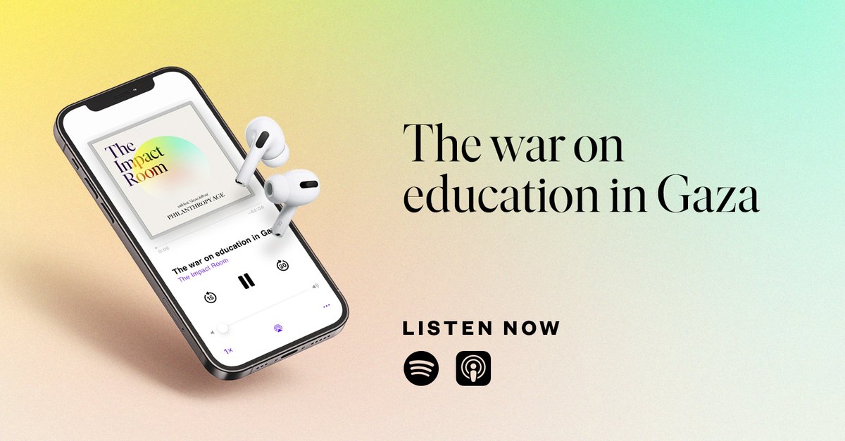 Philanthropy Age (@philanthropyage) on Twitter photo With all 12 of #Gazaโs higher education institutions destroyed, what next for students, faculty, and the future of Palestinian learning?
On #TheImpactRoom #podcast, <a href="/MaysaJalbout/">Maysa Jalbout ๐๐ฐ๐</a> hears from academics trying to keep young people's dreams alive.
Listen > bit.ly/464oKxJ With all 12 of #Gazaโs higher education institutions destroyed, what next for students, faculty, and the future of Palestinian learning?
On #TheImpactRoom #podcast, <a href="/MaysaJalbout/">Maysa Jalbout ๐๐ฐ๐</a> hears from academics trying to keep young people's dreams alive.
Listen > bit.ly/464oKxJ