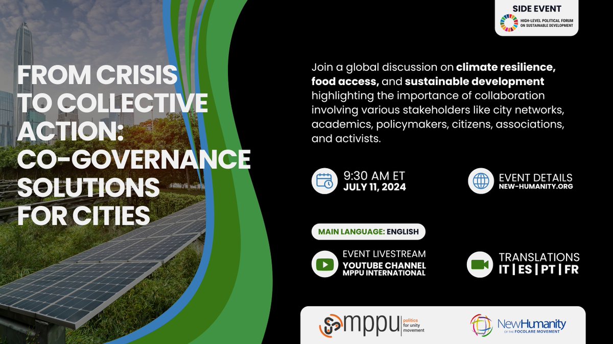 📢 3 days left until our Side Event at #HLPF2024!
Join a transformative discussion on how collective action can lead cities from crisis to innovation and advance the 2030 Agenda.
🔗 Access simultaneous translations: new-humanity.org/en/united-nati…
Looking forward to seeing you there! 🌍
