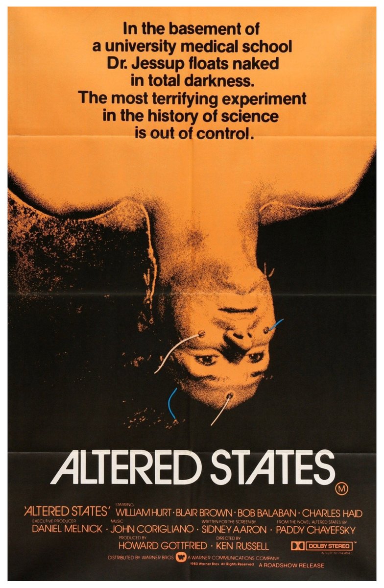 LASTEXITshirts's tweet photo. In the basement of a university medical school Dr. Jessup floats naked in total darkness. The most terrifying experiment in the history of science is out of control.  

Altered States was released in the UK on this day in 1981.
- Mike https://t.co/ToshA0AttV