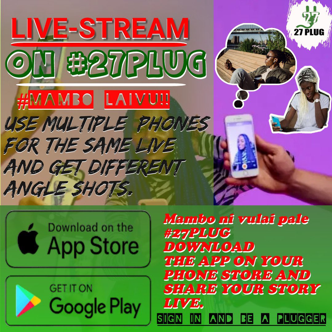 27Plug_'s tweet photo. Download the #27Plug App on your Phone store and get to see the action live on our amazing Livestream Feature that allows for different camera angles. Donβt Miss out Join others from around the world and enjoy.
#DoMore #27plug #DownloadNow #ByUsForUs #plugnconnect https://t.co/hYrU3BX9lX