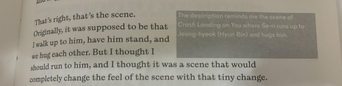 SYJ: Originally, it was supposed to be that I walk up to him, have him stand, and we hug each other. But I thought I should run to him, and I thought it was a scene that would completely change the feel of the scene with that tiny change.
