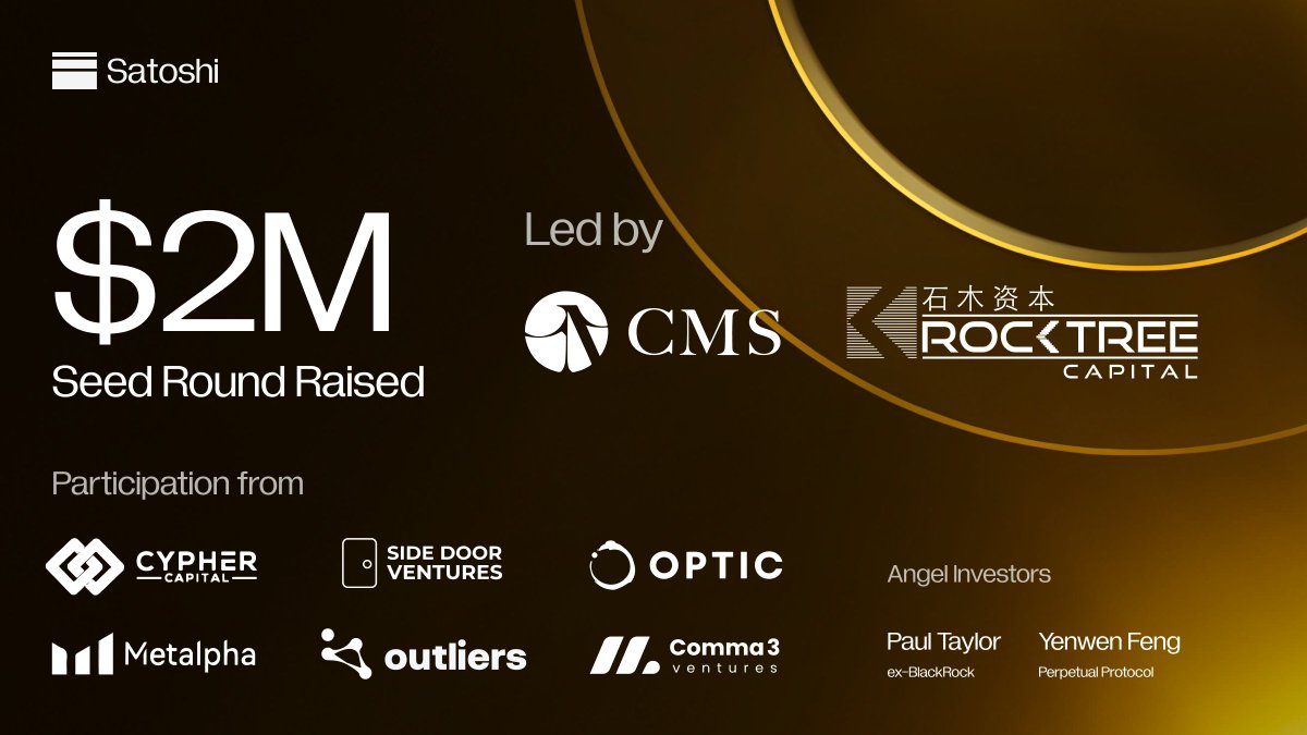 Satoshi Protocol (@satoshi_btcfi) on Twitter photo $2M Seed Round Raised 🎉
We’re thrilled to announce that Satoshi Protocol closed a $2 million seed funding round in May 2024, led by <a href="/cmsholdings/">Art of The CMS</a> and <a href="/RockTreeCapital/">RockTree Capital</a>.
This fuels our mission to revolutionize DeFi & unlock Bitcoin’s potential!
👇🧵 $2M Seed Round Raised 🎉
We’re thrilled to announce that Satoshi Protocol closed a $2 million seed funding round in May 2024, led by <a href="/cmsholdings/">Art of The CMS</a> and <a href="/RockTreeCapital/">RockTree Capital</a>.
This fuels our mission to revolutionize DeFi & unlock Bitcoin’s potential!
👇🧵