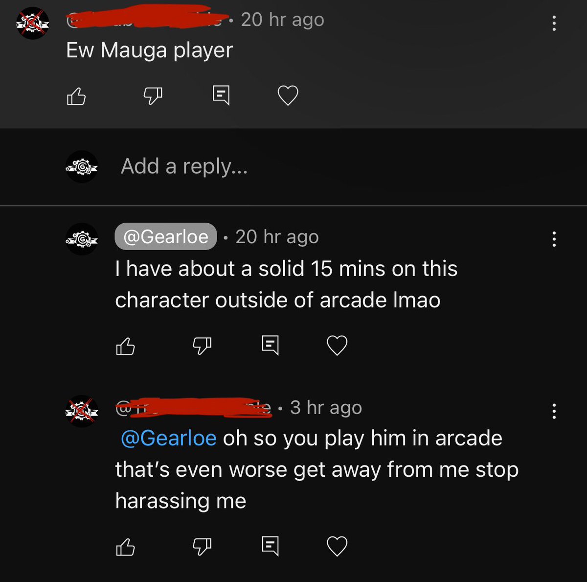 Gearloe's tweet photo. WTF is YouTube comments 

I reply to this guy and he changes his PFP to mine with an ❌ through it 🥲 https://t.co/OVvdK1azzq