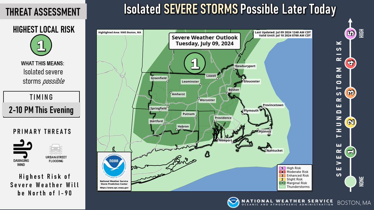 [Heat &amp; Isolated Severe Weather Threat] Heat Advisories have been extended into Wed and also expanded to cover the rest of eastern MA including Boston. There also is an isolated severe/very localized flood  risk between 2 &amp; 10 pm this evening with the greatest risk north of I-90.