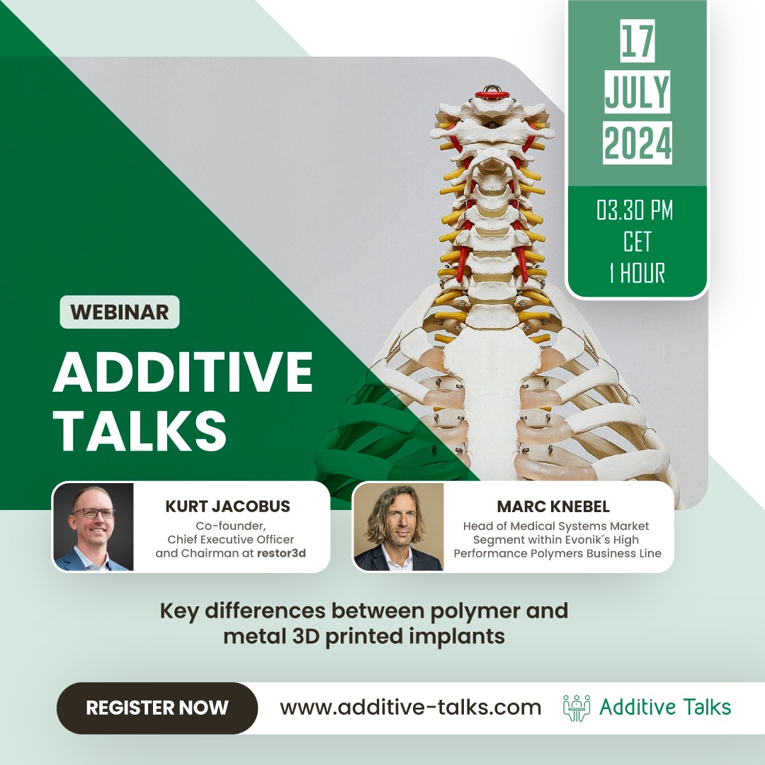 3DAdept's tweet image. 🗣 Have you registered yet?  🚨 
Did you know that 5-10% of the 1.2M annual #implant surgeries fail?  #AdditiveManufacturing offers a solution for a long-term success! Join next week’s #AdditiveTalks on #3dprinted #implants with @restor3d &amp;amp; @EvonikHP   rb.gy/ujpdbk