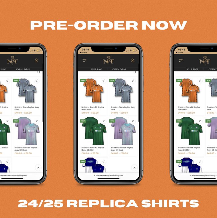 braintreetownfc's tweet photo. Order now for delivery or collection from July 31st! Let’s see you all in our shirts this season Iron Army! 🟧🟦

https://t.co/DNI2PqGdI8

#IronArmy #PubTeamFromEssex https://t.co/cly6vXGZLd