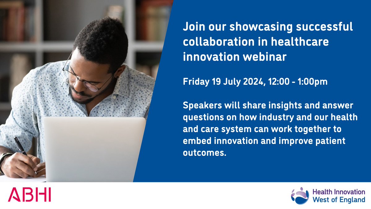 Join our upcoming webinar showcasing successful collaboration in healthcare innovation with <a href="/UK_ABHI/">ABHI</a> - 19 July, 12-1pm.

Speakers will share insights &amp; answer questions on how industry &amp; our health care system can work together to embed innovation.
 
More: healthinnowest.net/event/showcasi…