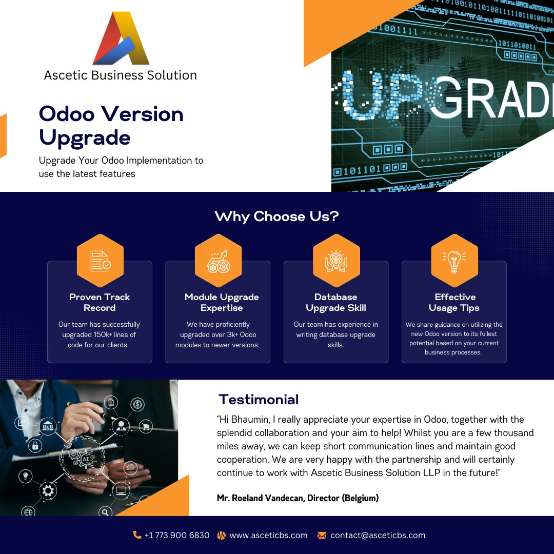 AsceticBs's tweet image. Upgrade Your Odoo Version with Ascetic Services
Stay ahead in the competitive business landscape with the latest Odoo features and enhancements. Contact us today!
#Odoo #VersionUpgrade #BusinessGrowth #AsceticServices #Odoo18 #OdooVersionUpgrade #OdooConsultancy #OdooMigration