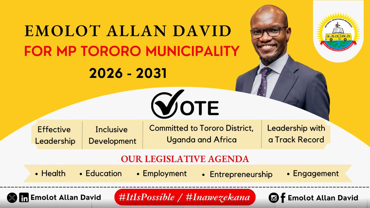 As an Honorary #Ugandan 🇺🇬  I am extremely happy to endorse my friend and brother, <a href="/Emolot_AD/">Emolot Allan David</a>, as he takes a bold step into leadership. Uganda is fortunate to have this exceptional young leader, renowned for his remarkable initiatives and unwavering dedication to the country and