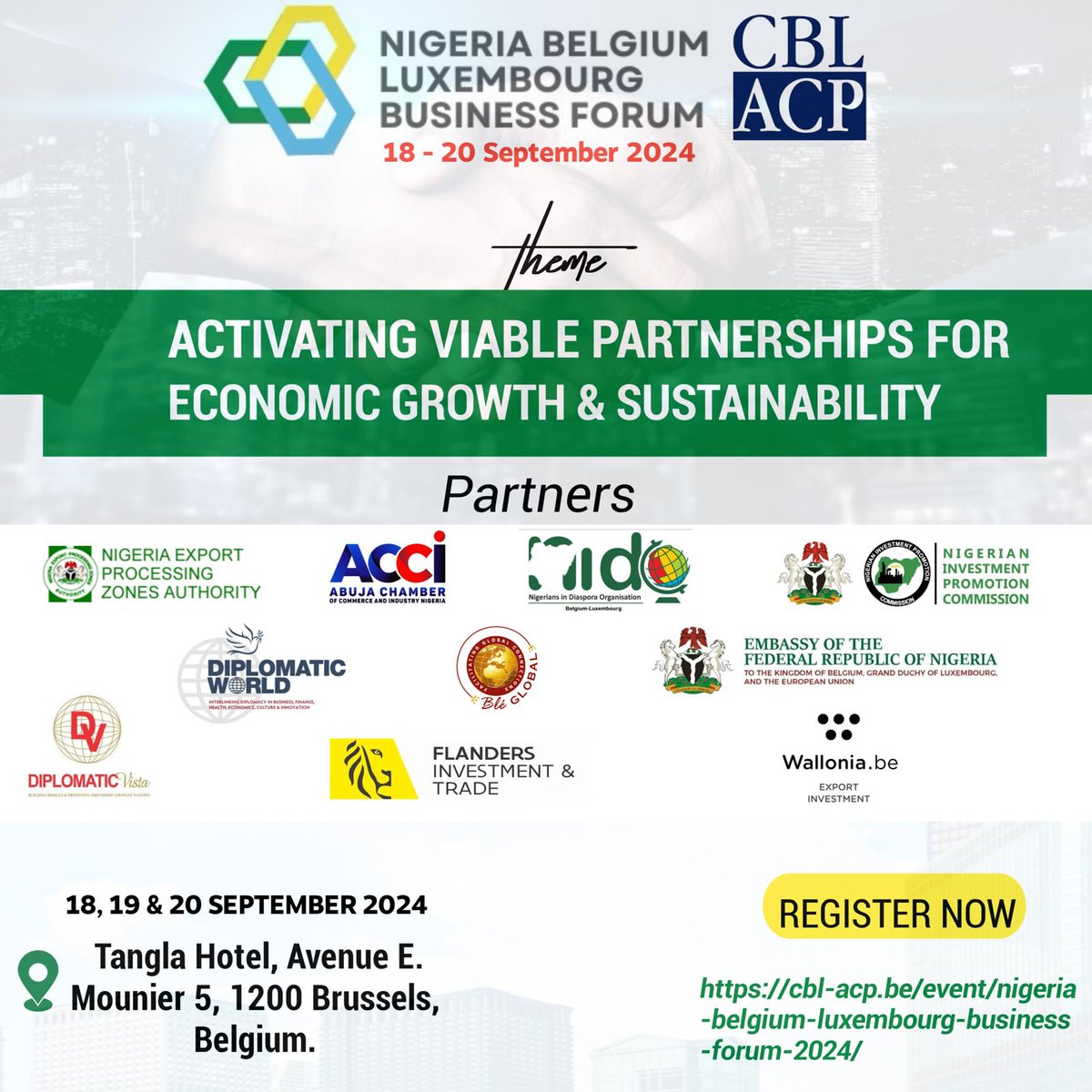 AspacIntl's tweet photo. The #Nigeria #Belgium #Luxembourg #BusinessForum 2024 will be held in Brussels from Sept. 18th to 20th. This forum is a premier event for connecting with business leaders and exploring opportunities in one of Africa's largest markets

#NBLBF2024 #Networking #GlobalBusiness https://t.co/BTiX6v79PS