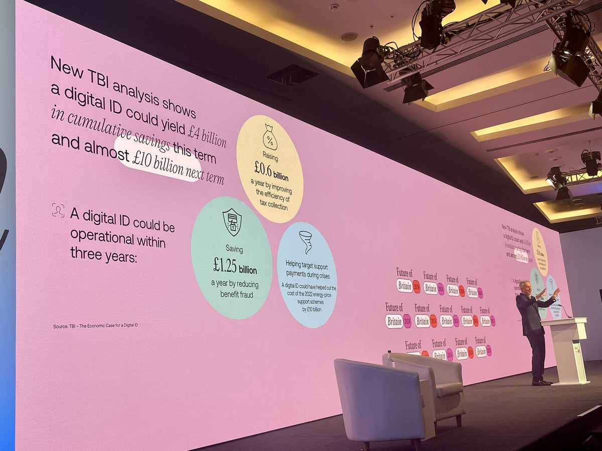 YiaThe's tweet photo. A #digitalID ecosystem in the #UK could yield £4bn in cumulative savings within this electoral term according to research by @InstituteGC presented at the #FutureofBritain https://t.co/jcYxDRldGw