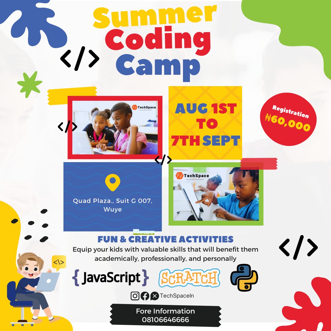 TechSpaceIn's tweet image. Equip your kids with valuable skills that will benefit them academically, professionally, and personally. LIMITED SPACES AVAILABLE, so register now and make this summer unforgettable for your children!
👉bit.ly/TechSpaceSumme…👈

#AbujaXCommunity