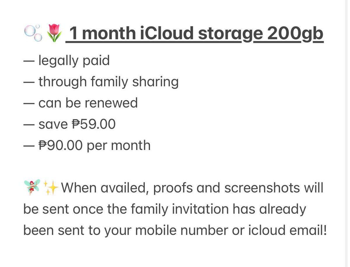 deynspremiums's tweet photo. 🎐 Is your free 5gb of iCloud storage that comes with your Apple device not enough? Hmu if interested! 🫶

🧾 proofs: #deynsproofs on 
🧚🏻‍♀️ send dm here on X or on telegram @/premiumbydeyn if interested!

🔖icloud apple storage ios legit month cheap affordable number philippines ph https://t.co/VXFzheUEcc