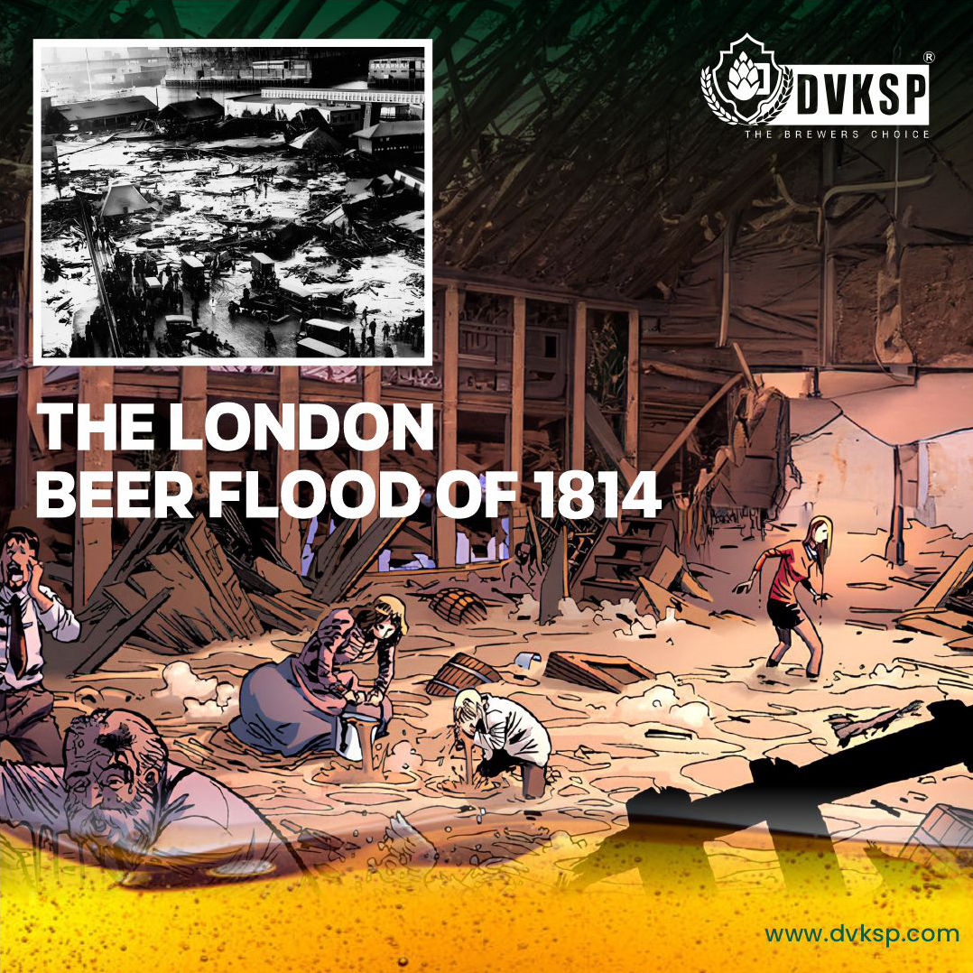 dvkspindia's tweet image. Discover the incredible story of the Great London Beer Flood of 1814! A massive beer vat burst, causing a tidal wave of beer to sweep the streets. 🍺💦 #LondonBeerFlood #BeerDisaster #FunFactsFriday #DVKSP #craftbeer #beerlovers #craftbeerindia
