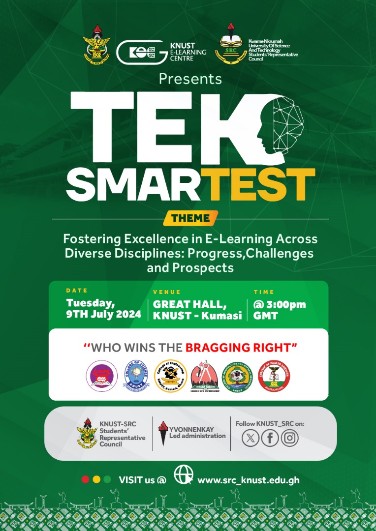thescisaknust's tweet photo. The Tek Smartest Quiz is happening today at the Great Hall, KNUST at 3:00pm. Come around and let's cheer on our colleagues of this noble College  to Victory!

#SCISA  | #Weholdtheworld https://t.co/QBN1GiPgon