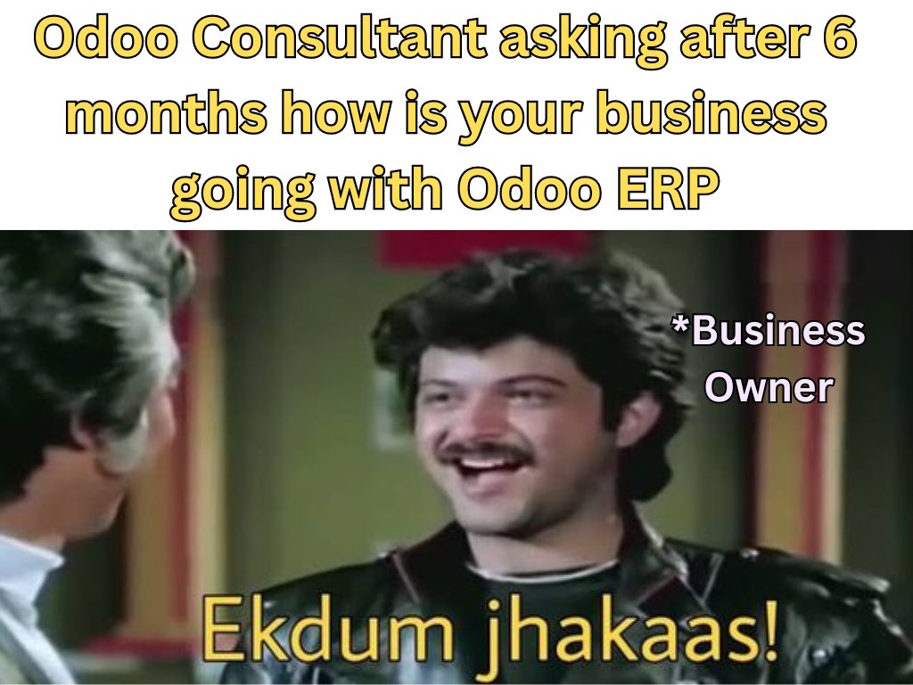When your Odoo consultant asks how your business is doing after 6 months, and you respond with 'Odoo-mazing!' 😄 #Odoo #ERP #BusinessHumor