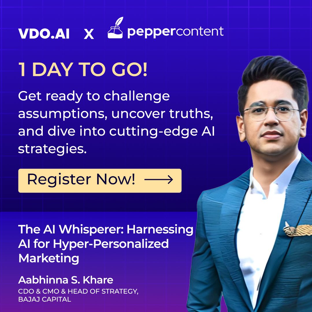 🔊 Registrations extended for the final session of our masterclass series 'The AI Whisperer: Harnessing AI for Hyper-Personalized Marketing', presented by VDO.AI and <a href="/Pepper_Content/">Pepper</a>.

Date: 10th July 2024 
Time: 5 PM

Register now- campaign.vdo.ai/masterclass-wi…