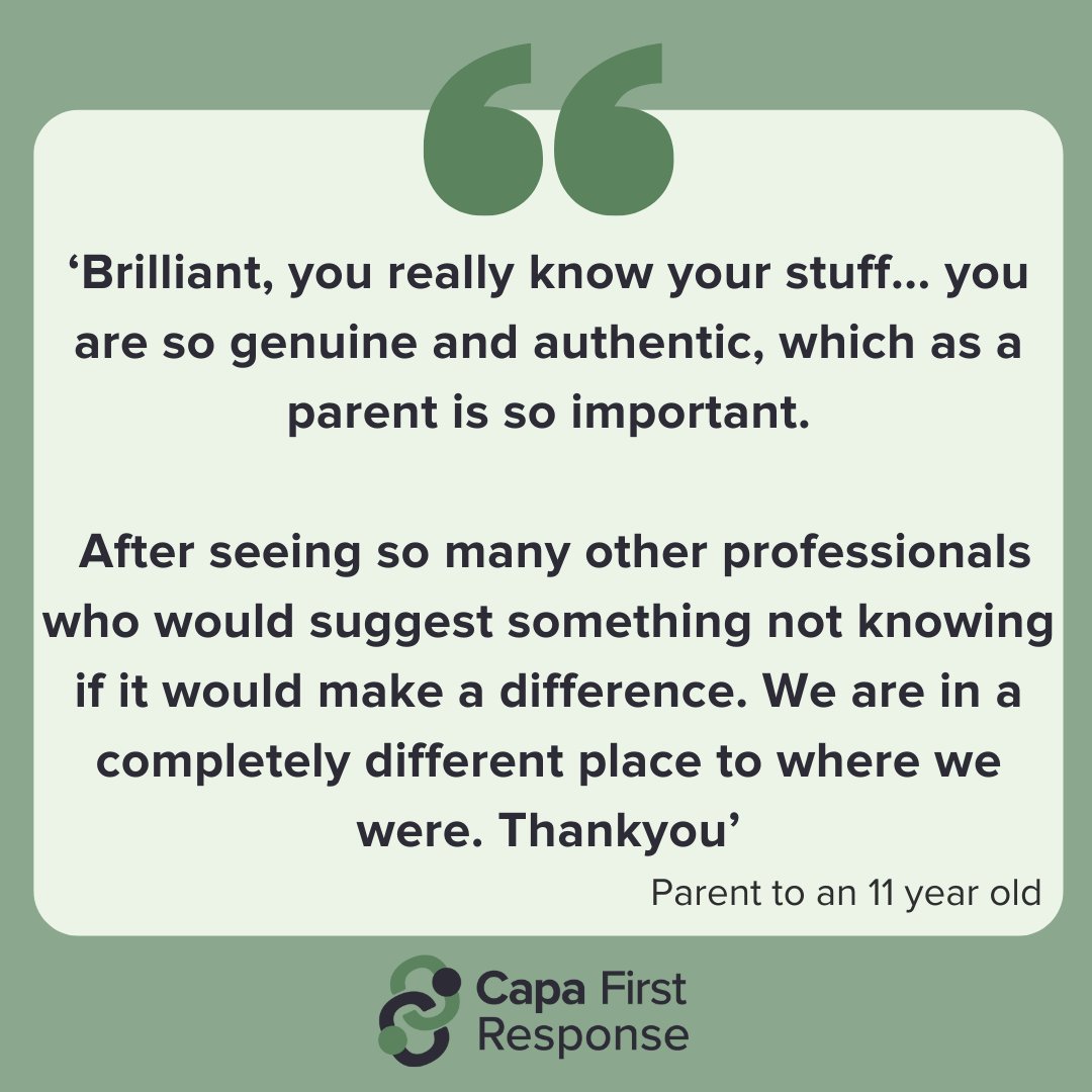 Capa1stResponse's tweet photo. This feedback was from a parent to an 11 year old, and getting comments like this and knowing we've supported such a positive change to help families is simply the best - its why we do what we do! Here's how we work with families https://t.co/OlRsB7Q0Ud #capva #childaggression https://t.co/2pxqkFk9xM