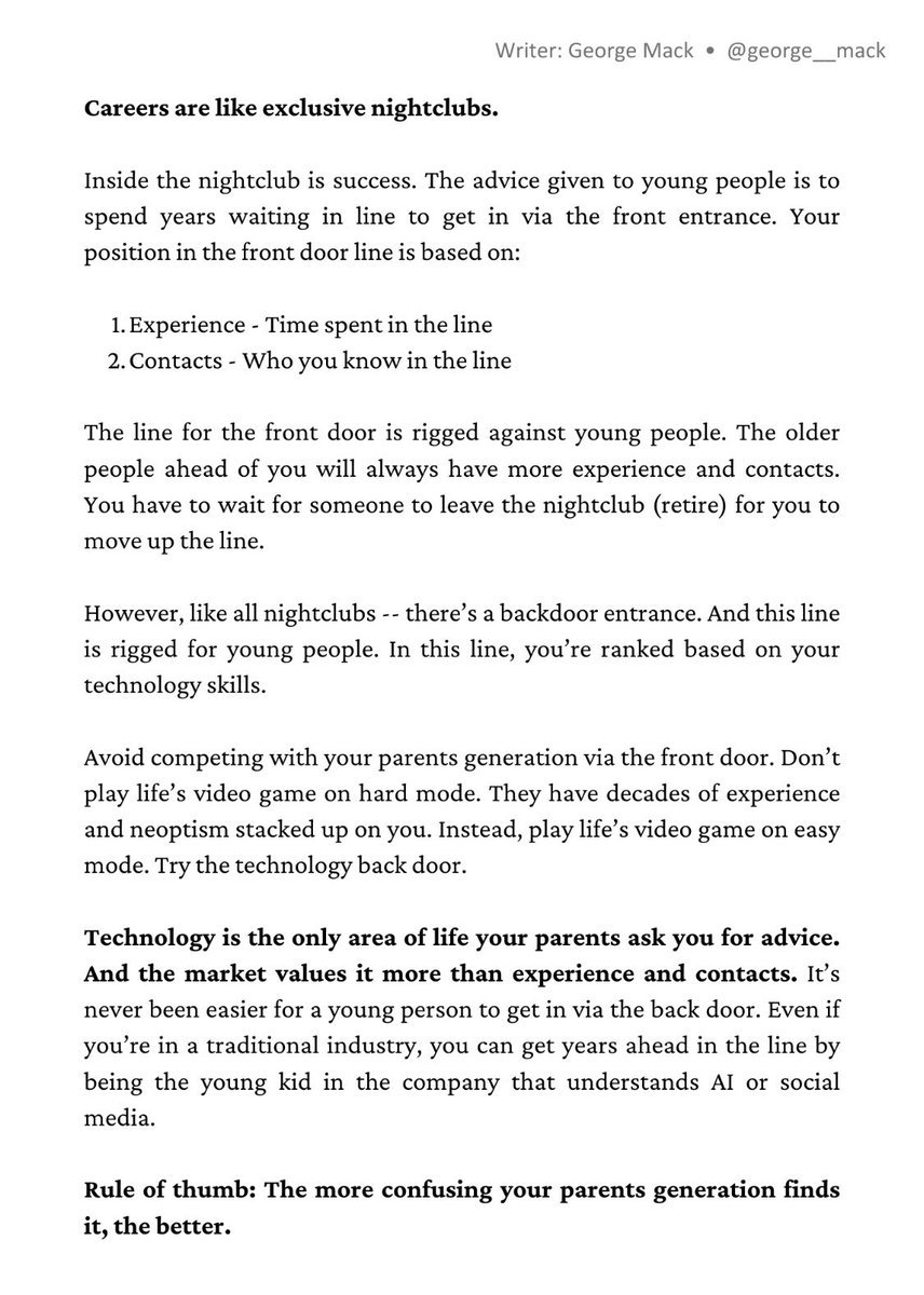 Careers are like exclusive nightclubs.