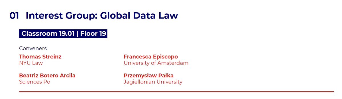 Thomas Streinz (@t_streinz) on Twitter photo At 4pm, <a href="/PrzemekPalka/">Przemek Palka</a> <a href="/fepi90/">Francesca Episcopo</a> and I will reconvene the Global Data Law interest group in room 19.01. Everyone who is interested in how private/public law and infrastructure regulate analog/digital data of different kinds is welcome. It will be highly interactive! At 4pm, <a href="/PrzemekPalka/">Przemek Palka</a> <a href="/fepi90/">Francesca Episcopo</a> and I will reconvene the Global Data Law interest group in room 19.01. Everyone who is interested in how private/public law and infrastructure regulate analog/digital data of different kinds is welcome. It will be highly interactive!