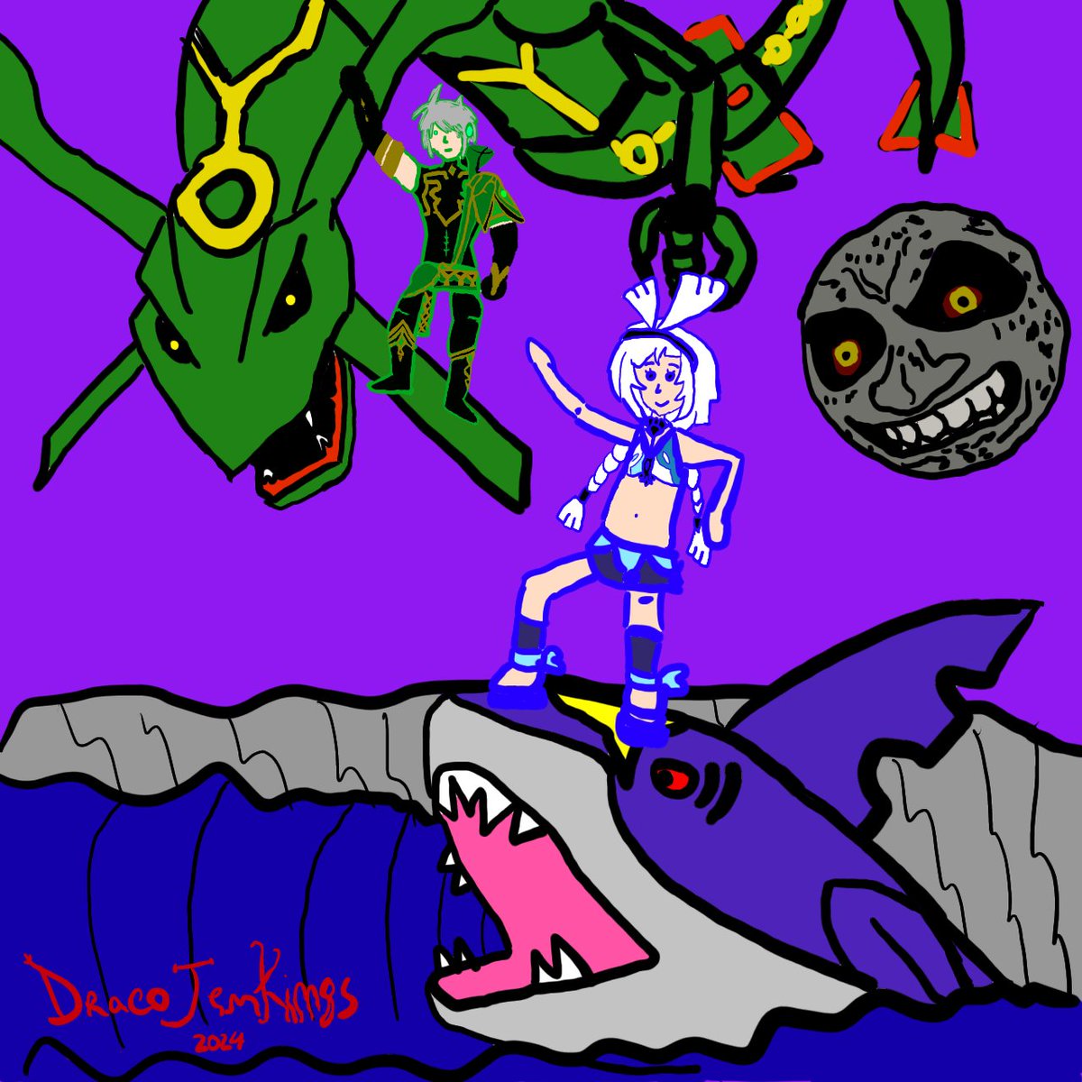 realDracoJ's tweet image. This is my take for the Natlan hype !! 🔥

#Rayquaza #Sharpedo #Alhaitham  #Mualani #GenshinImpact #Pokemon #MajorasMask