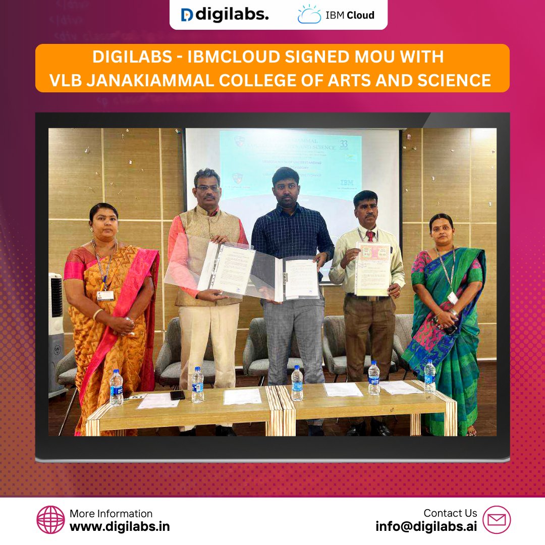 Star_Systems_'s tweet image. #Digilabs - IBM Cloud has signed an MOU with VLB Janakiammal College of Arts and Science.  The MOU signing ceremony was held recently at the VLB College campus, followed by an orientation program on #IBM Insights organized by the Entrepreneurship Development Cell.   
#IBMCloud