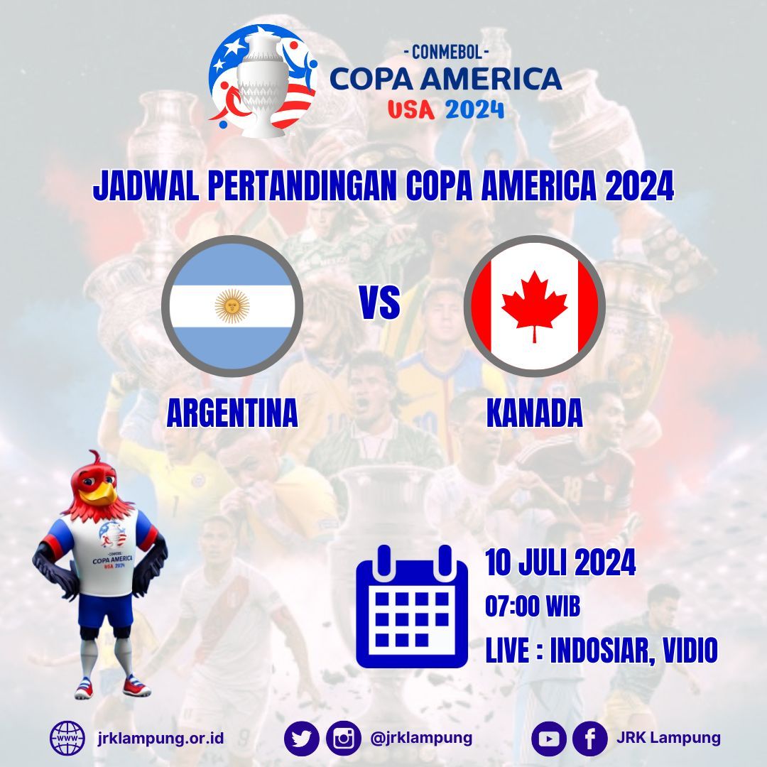 Jadwal Copa America 2024

Argentina vs Kanada      

10 Juli 2024 (07:00)

Live  Indosiar &amp; Vidio

#copaamerica
#football
#sepakbola
#jrklampung
#jrkl
#lampung