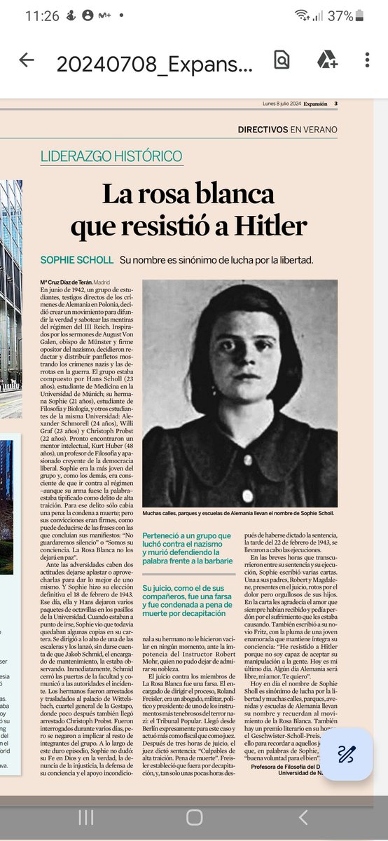 Sophie Sholl, la rosa blanca que resistió a Hitler, vía <a href="/expansioncom/">expansioncom</a> <a href="/fylunav/">Filosofía y Letras</a> <a href="/ICS_unav/">ICS Unav</a>  #LiderazgoHistorico