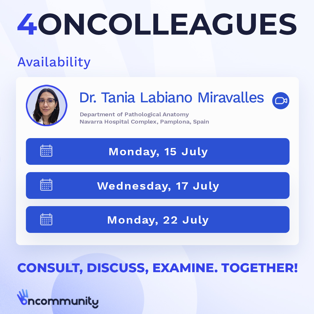 4oncommunity (@4oncommunity) on Twitter photo π#4oncolleagues Availability Updates
Dr. <a href="/tlabiano/">Tania Labiano</a> will be available on:
β
15 July 2024
β
17 July 2024
β
22 July 2024
Click on the link to book a #videomeeting and discuss privately with your colleague!
ππ4oncommunity.com/4oncolleagues/
#pathology4oncology π#4oncolleagues Availability Updates
Dr. <a href="/tlabiano/">Tania Labiano</a> will be available on:
β
15 July 2024
β
17 July 2024
β
22 July 2024
Click on the link to book a #videomeeting and discuss privately with your colleague!
ππ4oncommunity.com/4oncolleagues/
#pathology4oncology