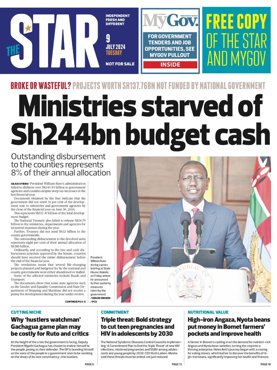 standard_ngr's tweet photo. 3. New Vision
- Uganda protests new Mombasa Oil Terminal Charges
4. The Star
- Ministries starved of budget cash
Tags: #NAIDOC2024 I #Naira I #NigeriaNews I #Dollar I #DollarMoon I #cryptocurrency I #OccupyCBDTuesday I Coco I #OccupyCBD I #occupyparliamet I #KenyaVsNigeria https://t.co/sC6ztizUq2