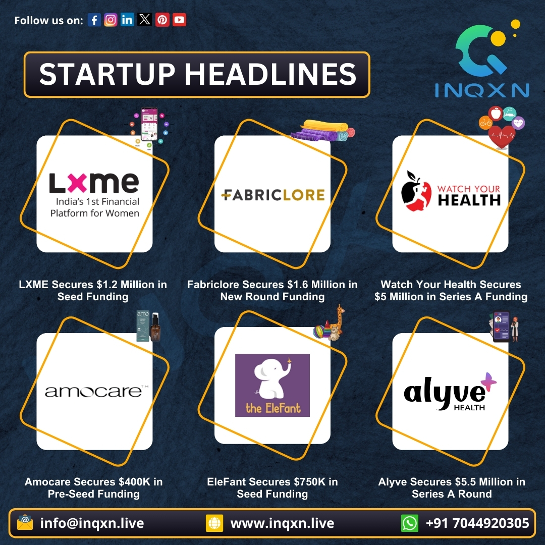inqxn_live's tweet photo. ๐Accelerating Growth: Funding the Future of Innovation! ๐ฐ๐ Join us in celebrating the remarkable achievements of these startups.
#StartupFunding #INQXN #LXME #Fabriclore #WatchYourHealth #Amocare #EleFant #Alyve #KalaariCapital #PeerCapital #RegalFabrics #CornerstoneVentures https://t.co/qtNZkTi15Y