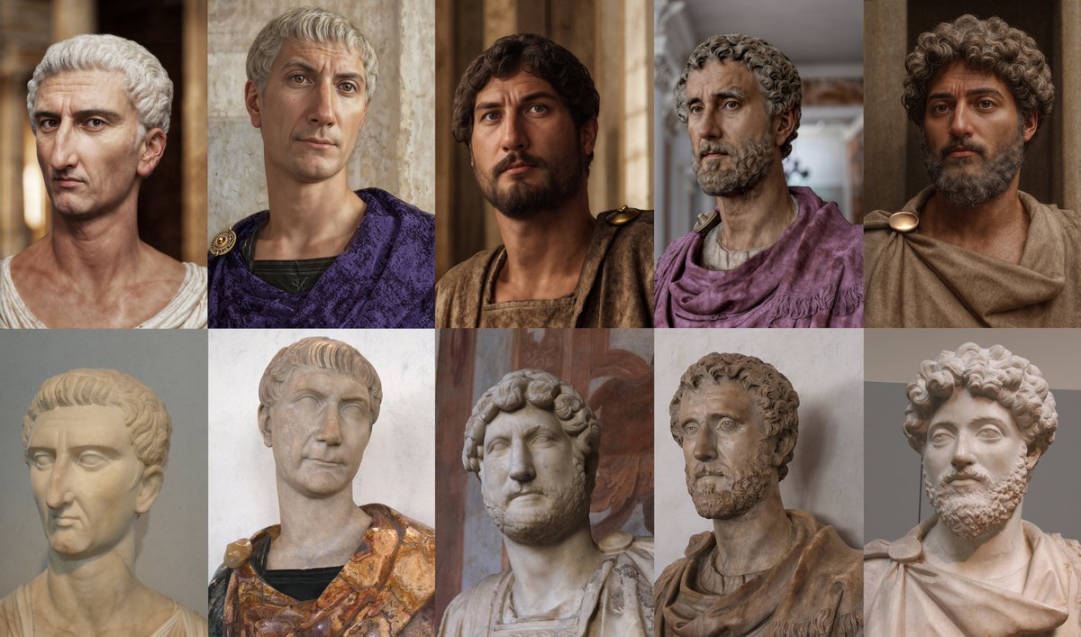 🔴 Un artista de Bethesda Game Studios ha utilizado IA (Magnific) para la reconstrucción de 5 figuras históricas basadas en sus esculturas de mármol 🏛️

¡El resultado es espectacular!

Abro hilo 🧵