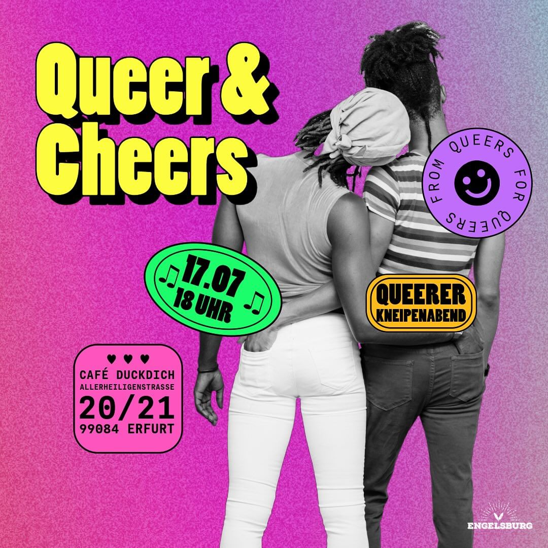 QueererGuide's tweet photo. Liebe Queere Community, 🏳️🌈
zum 2 mal in Erfurt das neue Format Queer & Cheers statt, dieses wird sich jeden Monat wiederholen. 🔁
Wann: 17.07.24
Wo: Café Duckdich
Allerheiligenstraße 20/21
99084 Erfurt
Wir sind ab 18 Uhr für euch da !🪩
#queererkneipenabend #queerbar https://t.co/J3o0y8ELkW