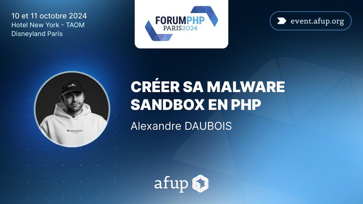 alexdaubois's tweet photo. 🚀 Retour au #ForumPHP 2024!
🐭 Très heureux de retourner à Disneyland cette année en octobre pour donner non pas 1… mais 2 talks à l’occasion de l’événement annuel de l’@afup !
👋 On se voit là-bas ?
https://t.co/9n2Vq1PUWO
#php #web #afup https://t.co/gBLOtwHBr2