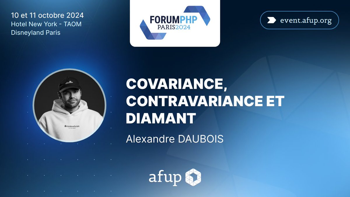 alexdaubois's tweet photo. 🚀 Retour au #ForumPHP 2024!
🐭 Très heureux de retourner à Disneyland cette année en octobre pour donner non pas 1… mais 2 talks à l’occasion de l’événement annuel de l’@afup !
👋 On se voit là-bas ?
https://t.co/9n2Vq1PUWO
#php #web #afup https://t.co/gBLOtwHBr2