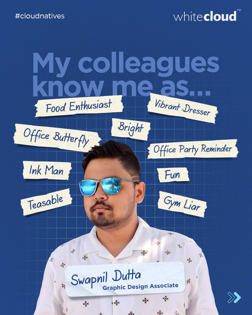 WhiteCloudBrand's tweet photo. Meet @dutta_swap93442, our design wizard! ✨

He turns briefs into magic and ideas into art, always adding a splash of fun to our office!

#CloudNatives is our quirky way of saying our associates were always meant to be at #WhiteCloudBrands - where we belong!

#CloudNative #wcb https://t.co/NcBLaGL92n