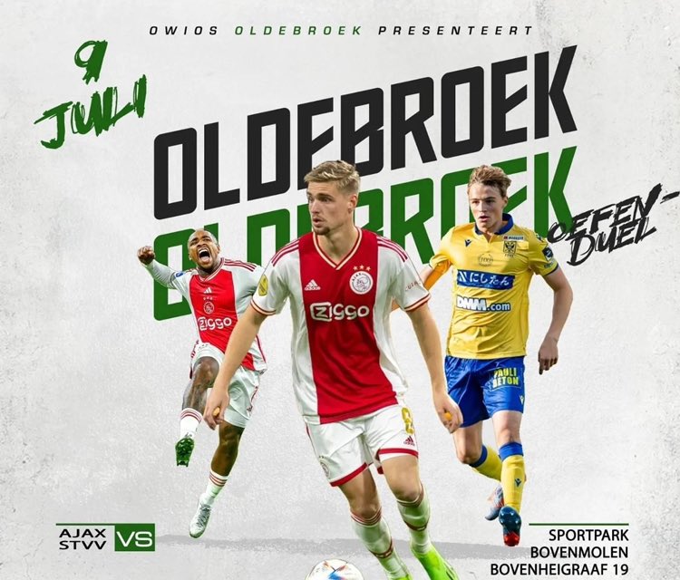 AANVANGSTIJD AJAX - STVV NAAR 18.00u
In verband met de weersvoorspelling voor later vanavond is de aftrap vervroegd naar 18.00u! 
Vanaf 16.30u is het Sportpark geopend!

Er zijn nog ca. 800 (tribune)kaarten te koop! De kassa’s gaan ook om 16.30u open!