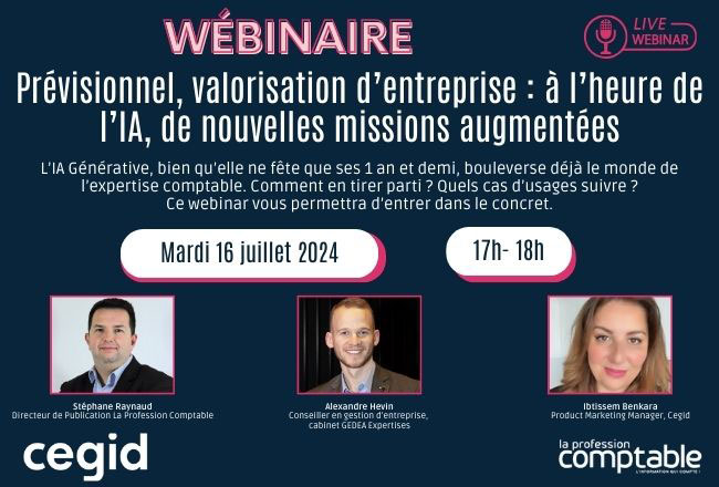 Ne manquez pas notre webinaire exclusif ! Rejoignez-nous le 16 juillet 2024 à 17h00 pour découvrir pendant 1h le prévisionnel, la valorisation d’entreprise à l’heure de l’IA.
Inscrivez-vous maintenant bit.ly/45ZhaEo
#Webinaire #événement #IA #nouvellesmissions