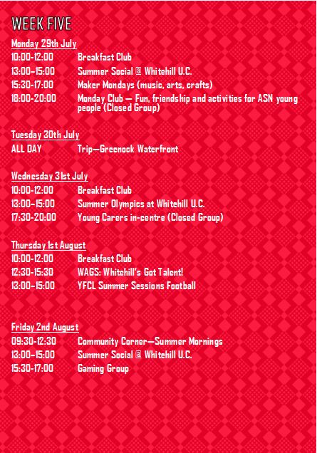 Whitehill UC Summer Programme - Week 5