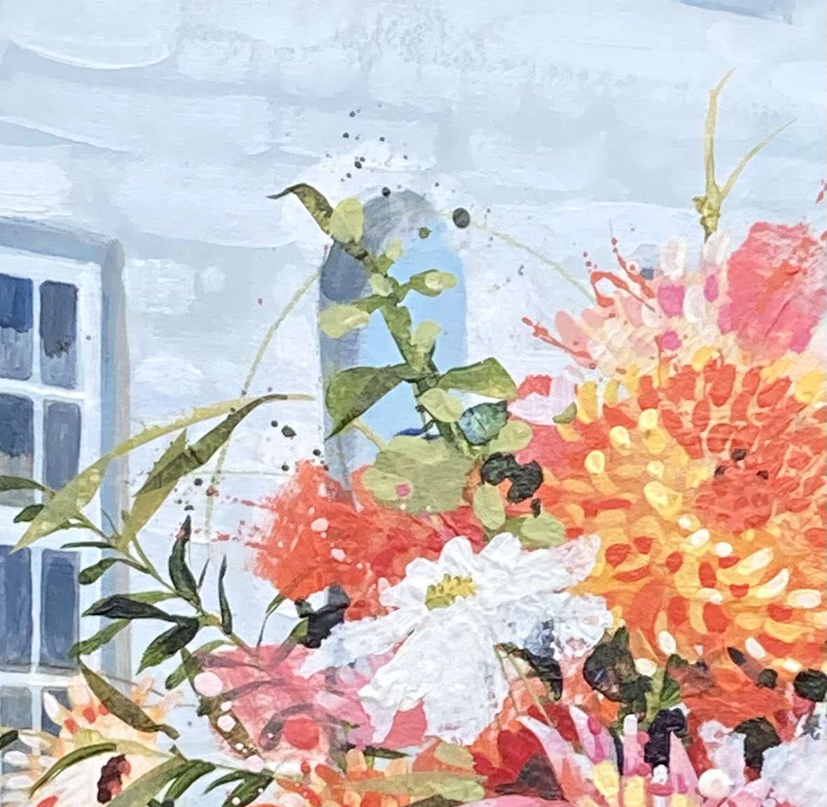 A snippet of something bright and splashy and very floral for my Fishermans’s Shelter exhibition in about 10 days. Nearly ready! 
@HarbourGallery