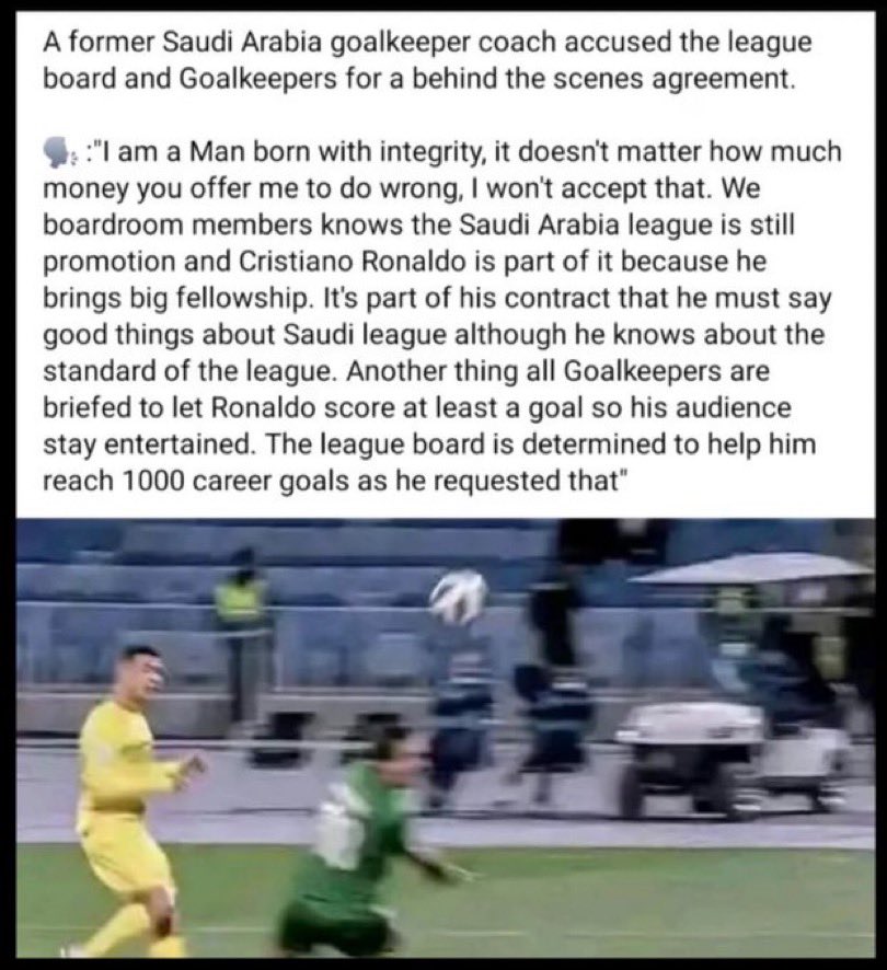 🚨 Former Saudi Goal keeper exposes the Saudi League and Cristiano Ronaldo for match fixing.