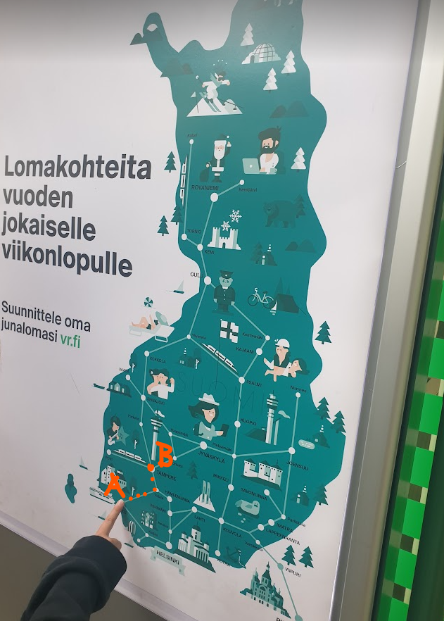 VirpiFlyg's tweet photo. The trip from Turku (A) to Tampere (B) took a little over 1.5 hours. https://t.co/28MR9Dw7y4
