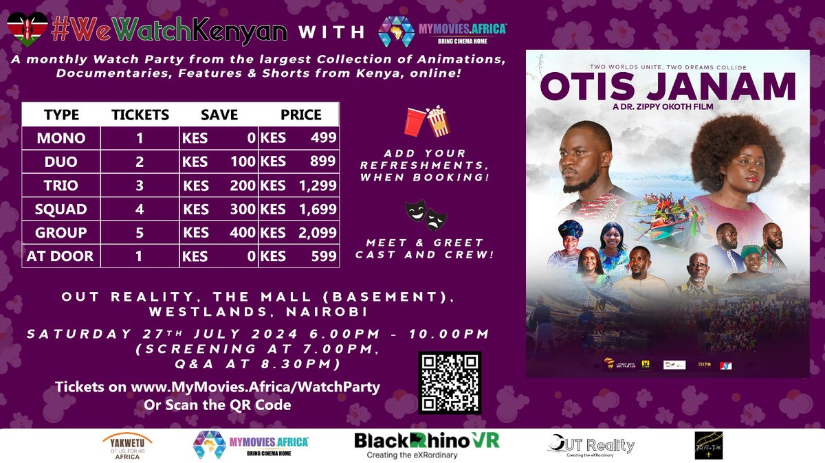 DenisMu72603347's tweet photo. 🙌 #TerrificTuesday

🚨 Discounts on multiple Tickets are now Available for a special star-studded Screening &amp; Discussion of OTIS JANAM, on Saturday 27th July 2024 (06.00pm-10.00pm), at OUT Reality, The Mall (basement) in Westlands, here: https://t.co/kMlcL4Cz3L https://t.co/0iRaR3Uqwb